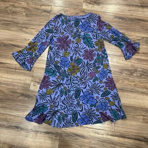 Fresh Produce Women's Purple Sketched Flora Bell-Sleeve dress Size S Cotton